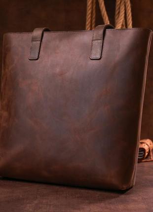 Винтажная женская сумка-шоппер shvigel 16349 коричневый8 фото