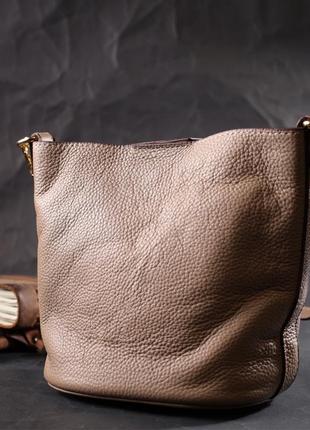 Женская сумка с автономной косметичкой внутри из натуральной кожи vintage 22364 бежевая7 фото