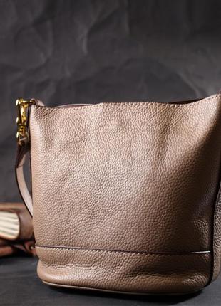 Женская сумка с автономной косметичкой внутри из натуральной кожи vintage 22364 бежевая8 фото
