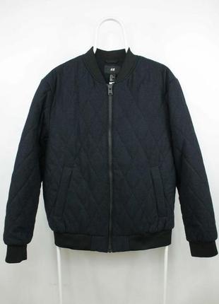 H&m шерстяная мужская стеганая куртка утепленная бомбер темно-синий 40/l7 фото