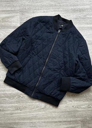H&m шерстяная мужская стеганая куртка утепленная бомбер темно-синий 40/l2 фото