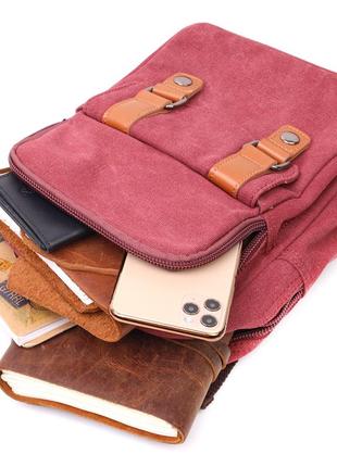 Надежная сумка-рюкзак с двумя отделениями из плотного текстиля vintage 22164 бордовый6 фото