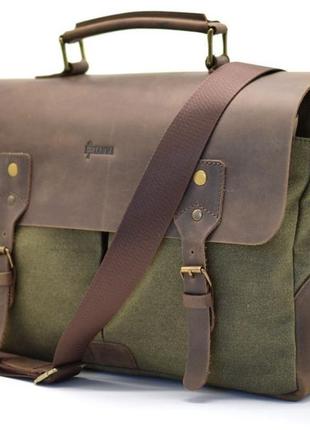 Чоловіча сумка-портфель шкіра + парусина rh-3960-4lx від українського бренда tarwa1 фото
