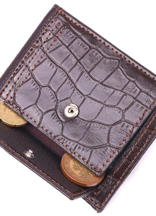 Фактурный мужской зажим с монетницей из натуральной кожи с тиснением под крокодила karya 21405 коричневый6 фото