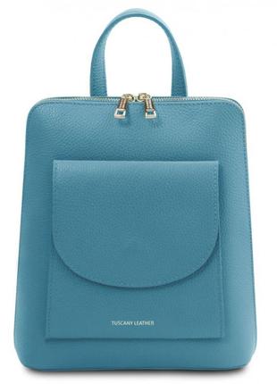 Небольшой женский рюкзак кожаный италия tuscany tl142092 ( голубой)