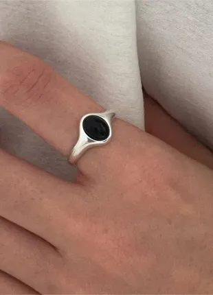 Серебряное кольцо с натуральным черным агатом4 фото