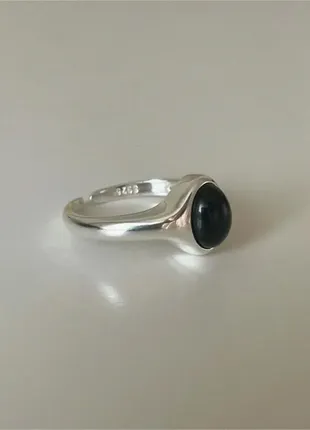 Серебряное кольцо с натуральным черным агатом2 фото