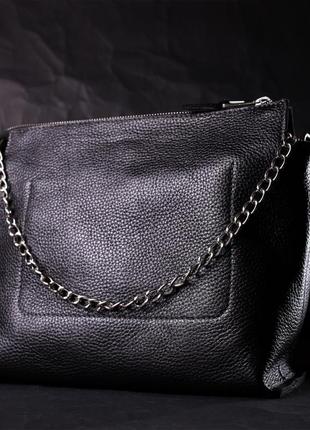Качественная женская сумка из натуральной кожи grande pelle 11655 черная8 фото