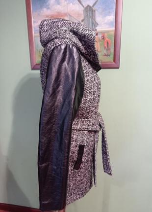 Пальто женское р 48-52.сток.комбинированное твид букле + кожа.2 фото