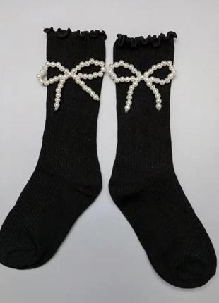 Носки черные с бантиком из жемчужин в стиле лолита3 фото