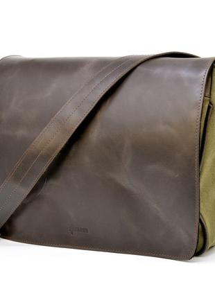 Мужская сумка через плечо из кожи и холщевой ткани канвас tarwa th-1047-3md