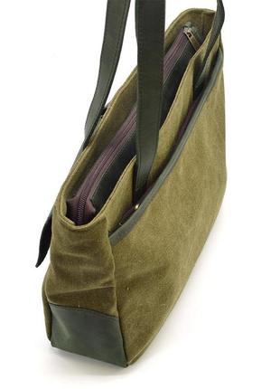 Жіноча сумка тоут із канвас і шкіри tarwa reh-3930-3md з передніми кишенями5 фото