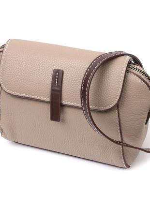 Стильная женская компактная сумка из натуральной кожи vintage 22267 бежевая1 фото