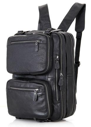 Кожаная сумка трансформер jd 7014a рюкзак, бриф, сумка черная2 фото