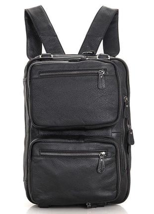 Кожаная сумка трансформер jd 7014a рюкзак, бриф, сумка черная9 фото