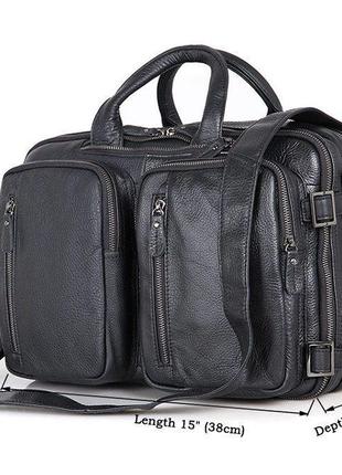 Кожаная сумка трансформер jd 7014a рюкзак, бриф, сумка черная4 фото