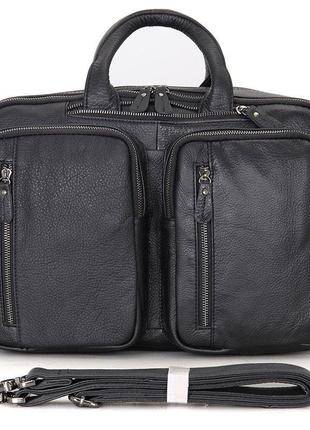 Шкіряна сумка-трансформер jd 7014a рюкзак, бриф, сумка чорна