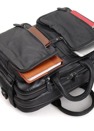 Кожаная сумка трансформер jd 7014a рюкзак, бриф, сумка черная7 фото