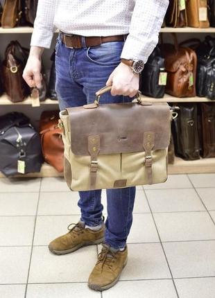 Чоловіча сумка із парусини зі шкіряними вставками rcs-3960-4lx бренда tarwa9 фото