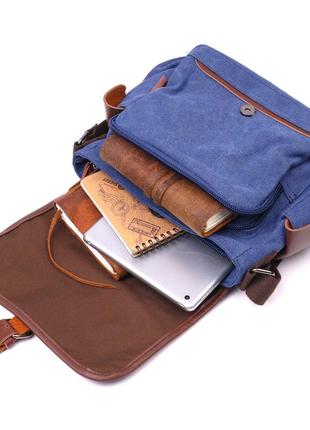 Цікава горизонтальна чоловіча сумка з текстилю 21250 vintage синя6 фото