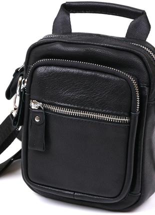 Компактная мужская сумка из натуральной кожи vintage 20477 черный1 фото
