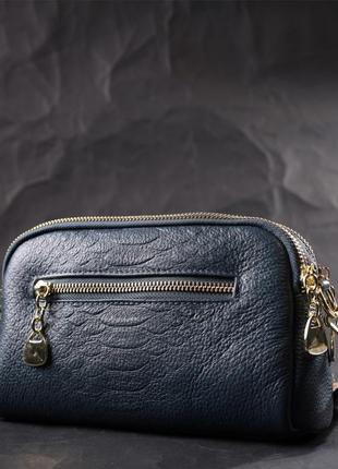 Модна сумка на два відділення з натуральної шкіри vintage 22355 синя8 фото