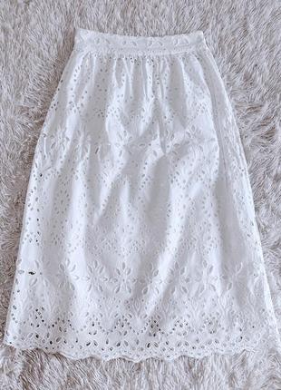 Белая хлопковая кружевная юбка primark3 фото