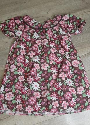 Сукня для дівчинки коричнева мікровільветова тоненька в квіточку з коротким рукавом oshkosh 4 - 6 р