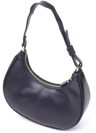 Модная женская сумка-хобо из натуральной гладкой кожи 21288 vintage черная