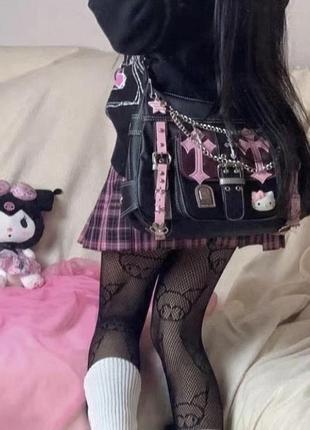 Сумка kitty goth с длинным ремешком в стиле лолита готика5 фото