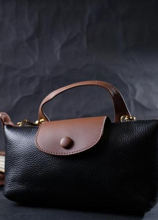 Стильная женская сумка с интересным клапаном из натуральной кожи vintage 22252 черная7 фото