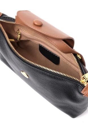 Стильная женская сумка с интересным клапаном из натуральной кожи vintage 22252 черная5 фото