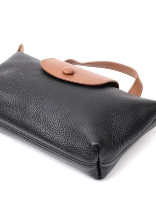 Стильная женская сумка с интересным клапаном из натуральной кожи vintage 22252 черная3 фото