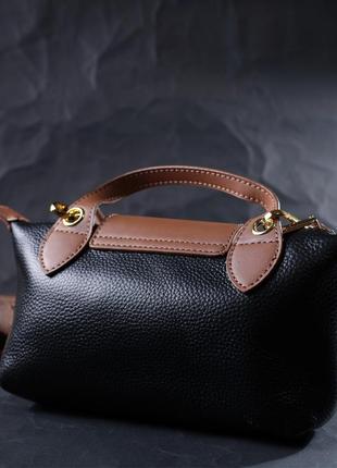 Стильная женская сумка с интересным клапаном из натуральной кожи vintage 22252 черная8 фото