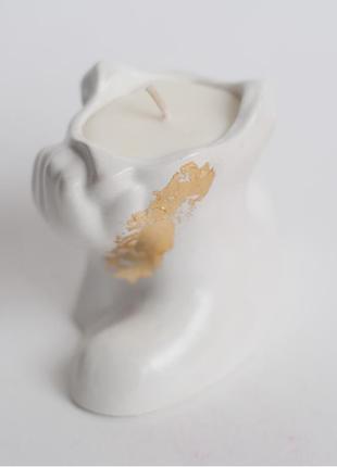 Свічка із соєвого воску "lady" у гіпсовому кашпо5 фото