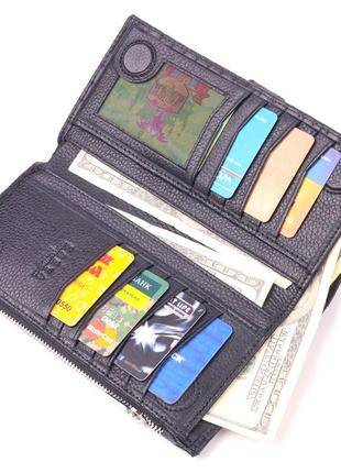 Стеганый вертикальный мужской бумажник из натуральной кожи karya 21425 черный5 фото