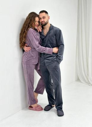 Домашній велюровий комплект піжама костюм для дому сорочка штани2 фото