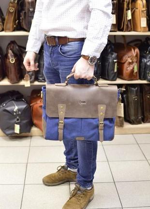 Чоловіча сумка-портфель шкіра + парусина rk-3960-4lx від українського бренда tarwa9 фото