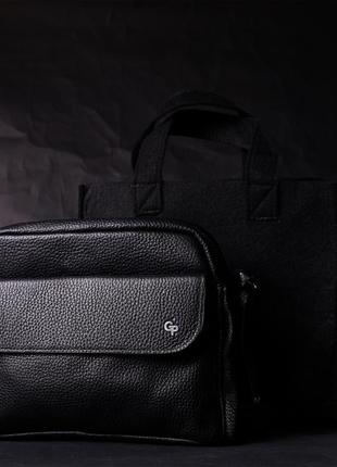 Удобная женская сумка кросс-боди из натуральной кожи grande pelle 11651 черная9 фото