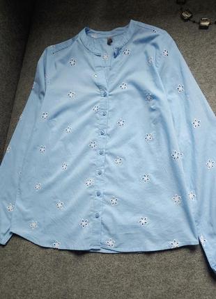Коттонова розшита блуза блакитного кольору44-46 розміру4 фото