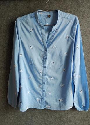 Коттоновая расшитая блуза голубого цвета44-46 размера5 фото