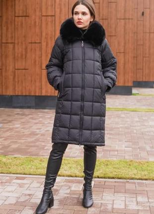 Пальто женское зимнее стеганое черное4 фото
