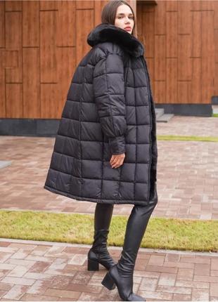 Пальто женское зимнее стеганое черное5 фото
