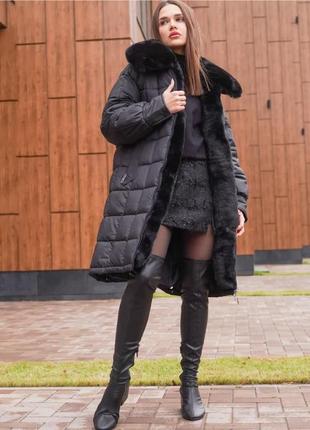 Пальто женское зимнее стеганое черное8 фото