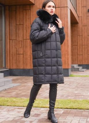 Пальто женское зимнее стеганое черное6 фото