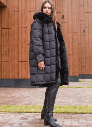 Пальто женское зимнее стеганое черное9 фото