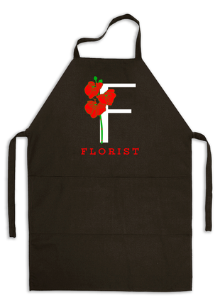 Фартух чорний кухонний з оригінальним принтом для флориста "f - флорист. ф - флорист. червоні маки"