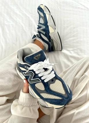 Крутые женские мужские кроссовки new balance 9060 natural indigo premium синие с бежевым3 фото