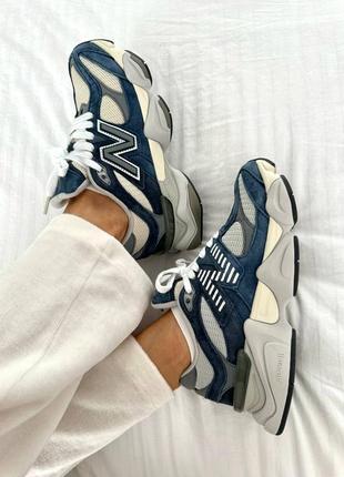 Крутые женские мужские кроссовки new balance 9060 natural indigo premium синие с бежевым2 фото