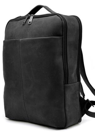 Кожаный рюкзак для ноутбука черный на два отделения ra-7280-3md